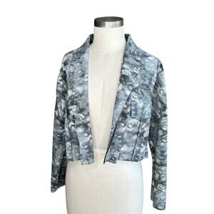 M2057 By Maria Pinto Abstract Printed Cropped Open Front Jacket Artwear Small